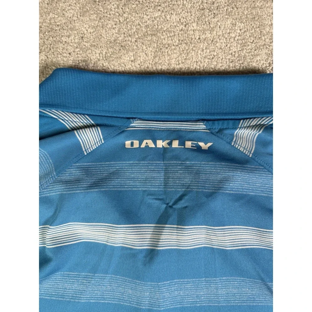 Oakley Golf Polo Shirt Mens L Blue Striped Hydrolix Performance Regular Fit